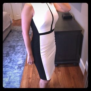 White and Black Color Block Dress